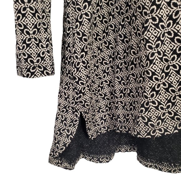 J Jill Wearever Sz XL Tunic Jersey Knit Back Button Floral Geo Hi Lo Hem Stretch - Picture 7 of 8